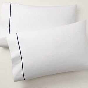 Ralph Lauren NWT Palmer Percale Organic Cotton 2 Standard Pillowcases White Navy